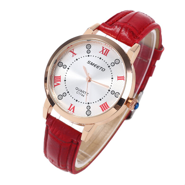 

SMEETO Casual Fashion Roman Numeral Dial PU Leather Strap Women Wristwatch Quartz Watch