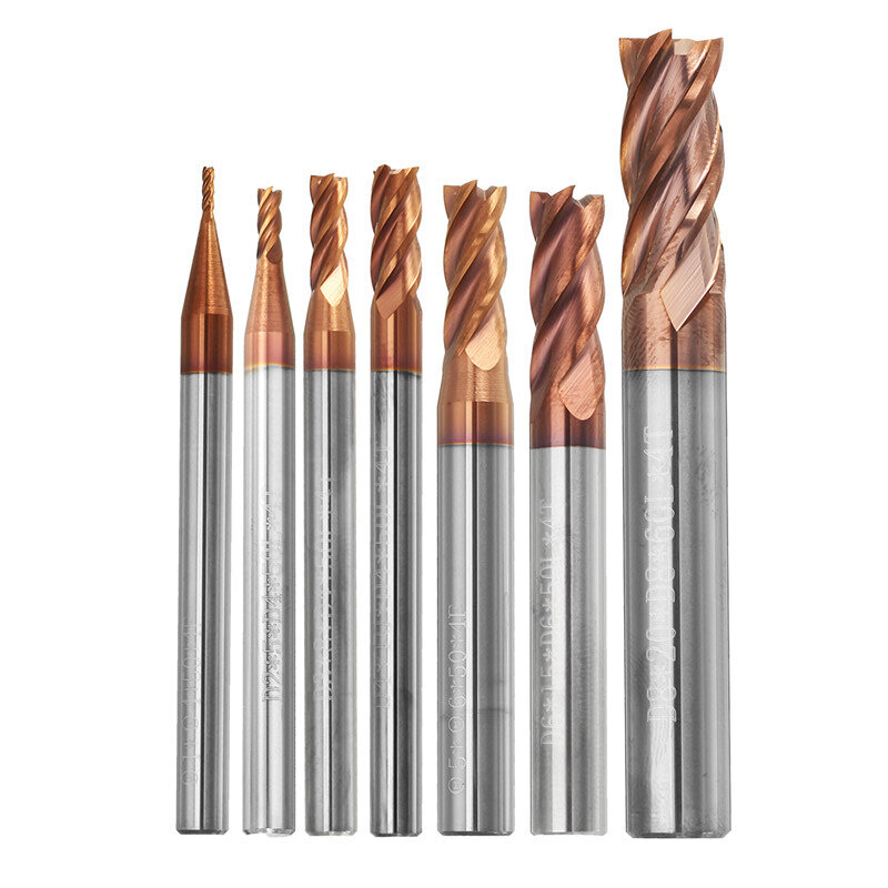 Drillpro 1-8mm 4 Flutes Tungsten Carbide End Mill Cutter HRC55 AlTiN Coating End Mill Cutter CNC Tool