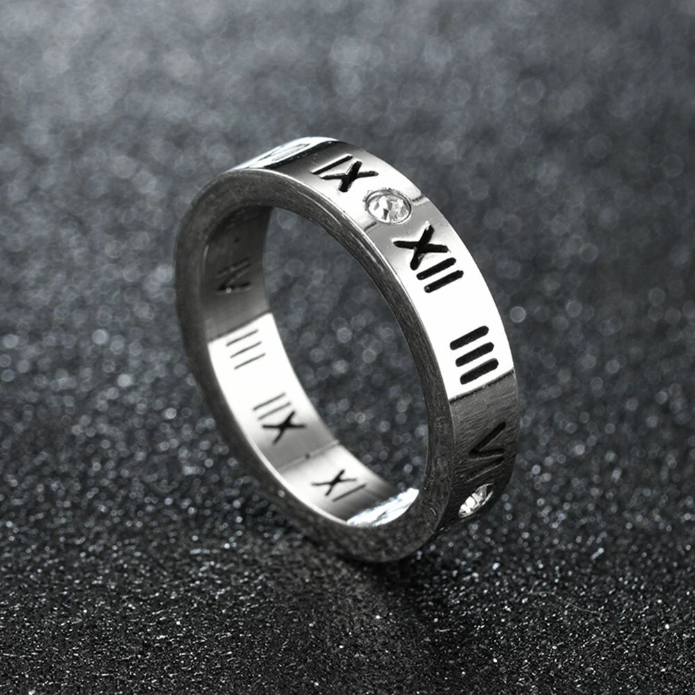 1 pc stainless steel stylish fashion roman numeral couple ring