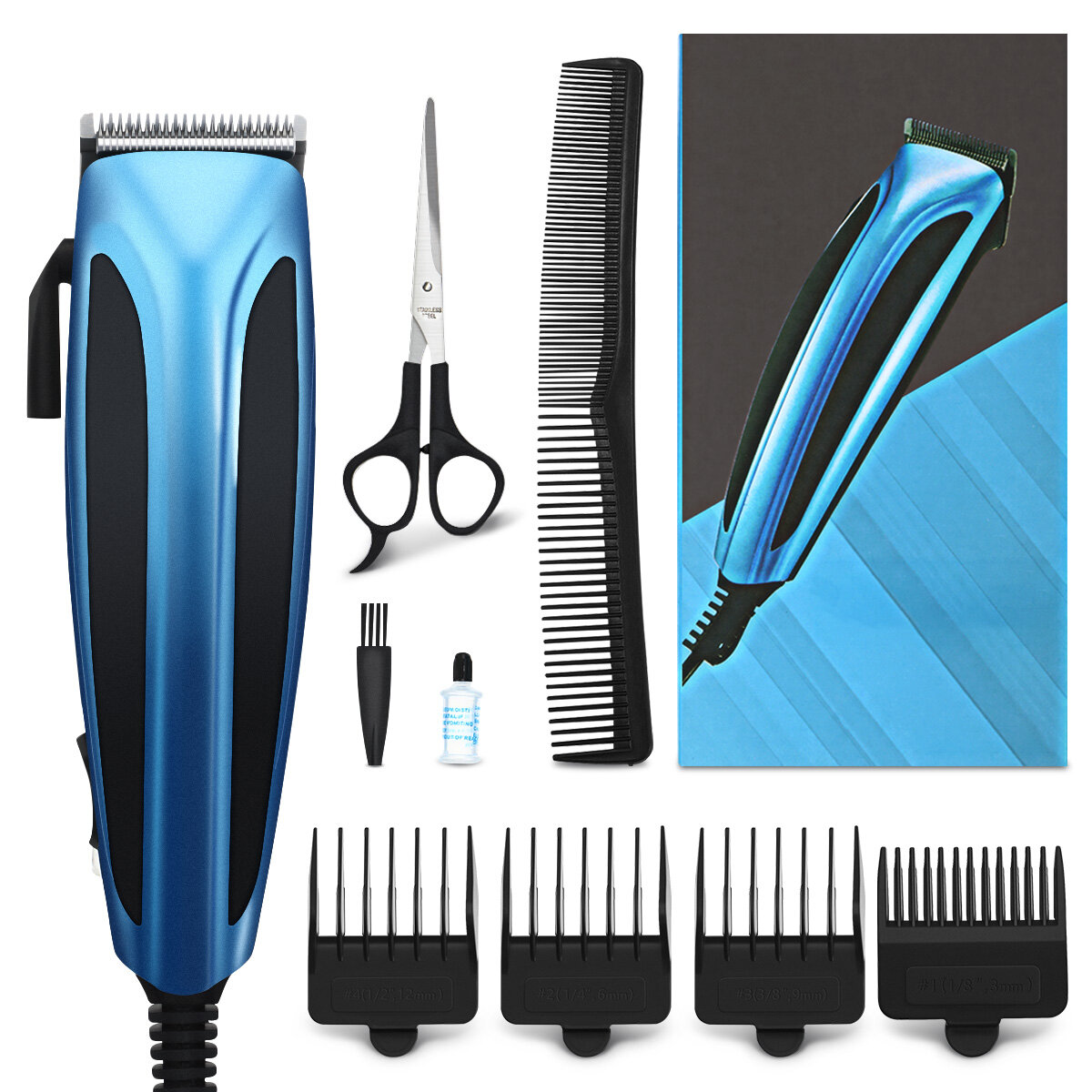 Hizek Electric Hair Clipper Beard Shaving Machine Hair Trimmer Haircut Kit For Men W/ 4 Limit Combs