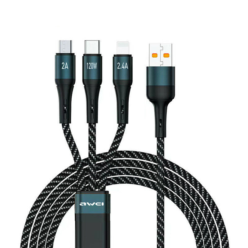 AWEI CL-972 PD120W 3 to 1 Tyep-C Fast Charging Intelligent Temperature Control Data Cable for XIAOMI Smartphone Tablet