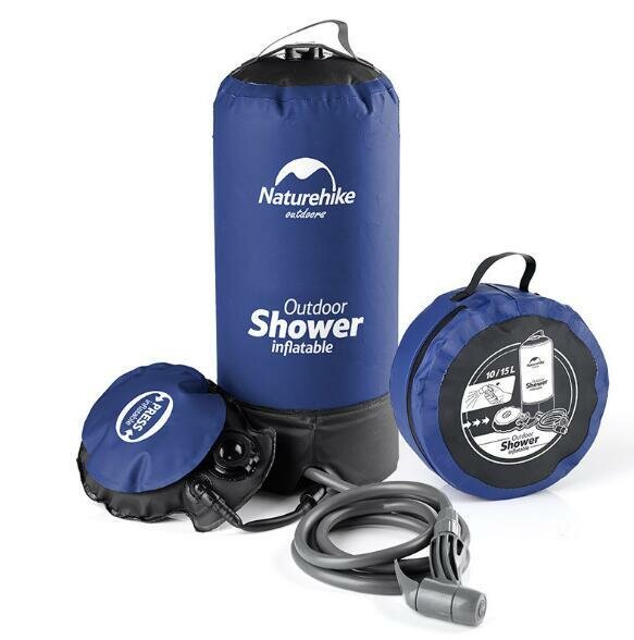 Borsa doccia portatile Naturehike da 11L con tubi d'acqua calda da 200 cm e pompa a pedale per campeggio, viaggi all'aperto, escursioni e lavaggio auto.