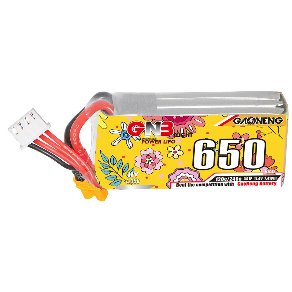 Gaoneng GNB 11.4V 650mAh 120C 3S HV LiPo-batterij JST/XT30/XT60-stekker voor 2-2,5 inch FPV Racing D