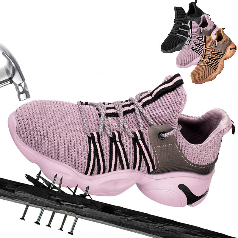 Frauen Mesh Laufschuhe Leichte Stahlkappe Sicherheit Atmungsaktive Bequeme Sport Wanderschuhe Sneaker