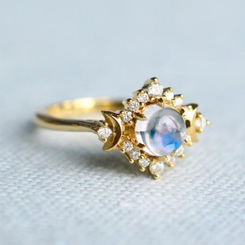 Vintage Moon Goddess Moonstone And Diamond Rings Valentine's Day Moonstone Rings, Banggood  - buy with discount