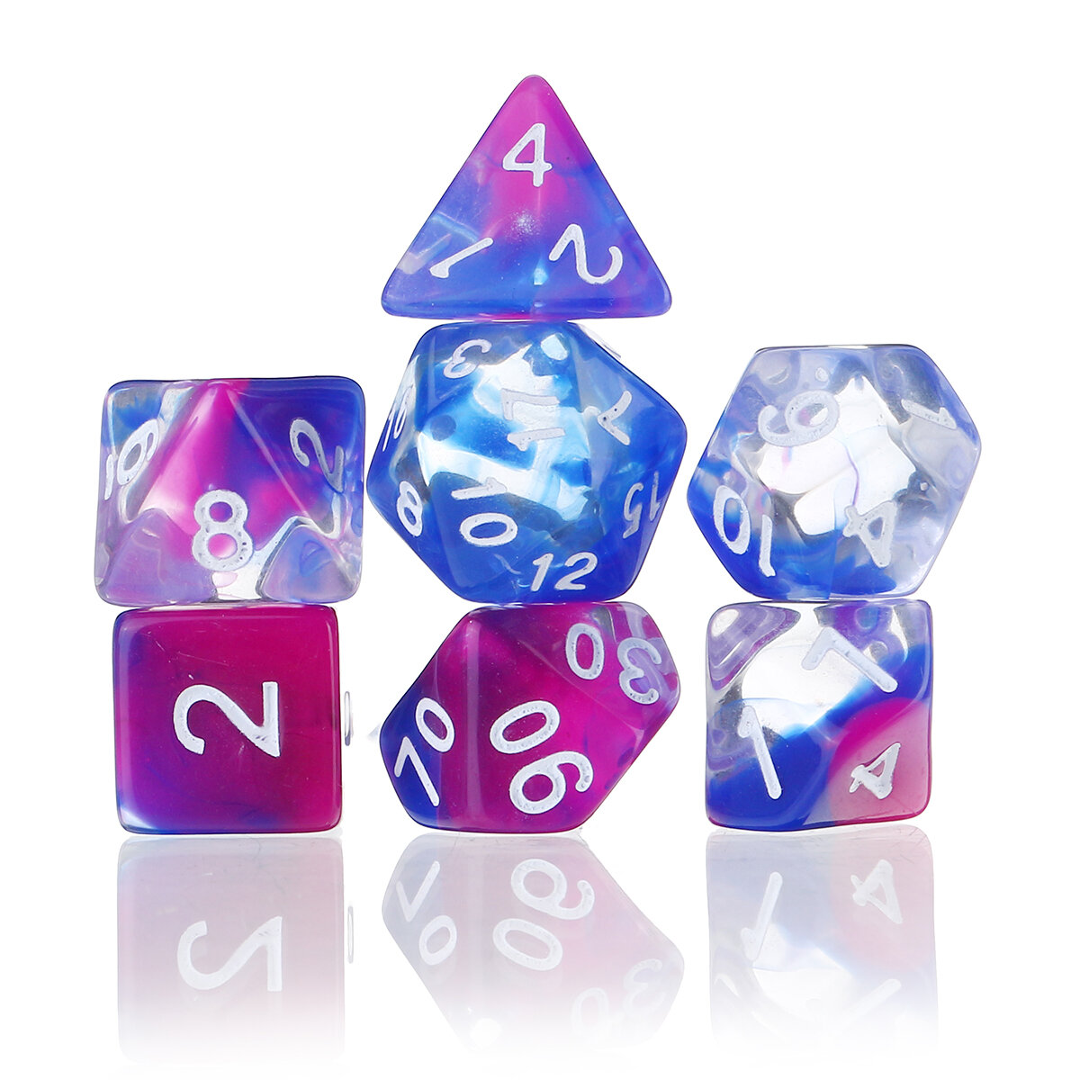 7 stks Glitter Clear Polyhedral Dobbelstenen Hars Dobbelstenen Set Rollenspel Board Party Tafel Game