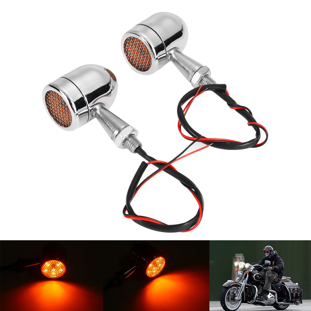 Paar Chrome Motorcycle Grill Bullet LED Richtingaanwijzers Indicator Lampen