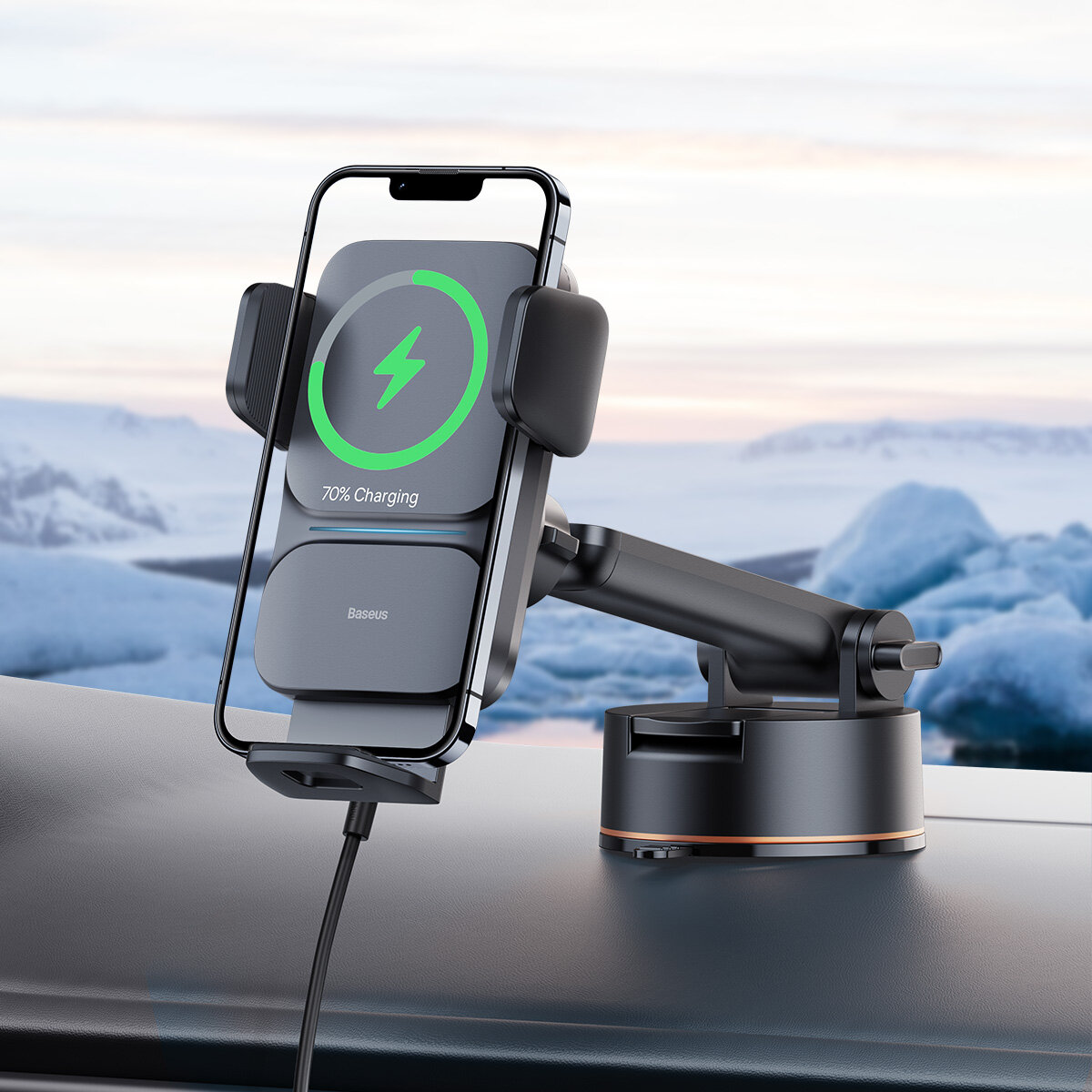 Baseus Wireless Car Charger Phone Holder QI 15W Fast Charging Suction Base for iPhone 13/12/11 HuaWei XiaoMi Samsung Gal