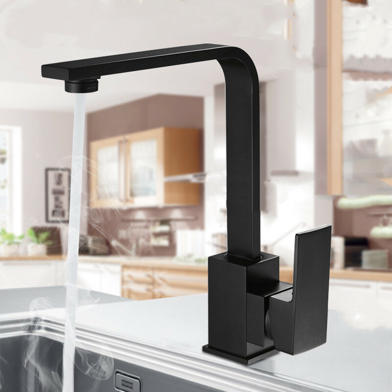 Στα 25.45 € από αποθήκη Ισπανίας | Black Kitchen Sink Taps Mixer Single Lever Zinc Alloy Swivel Spout Tap Faucet