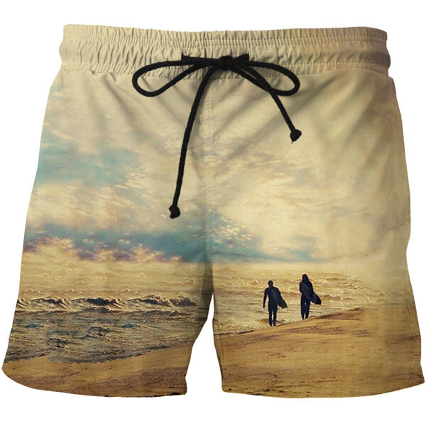 Mens Printing Quick Drying Fashion Casual Board Beach Shorts