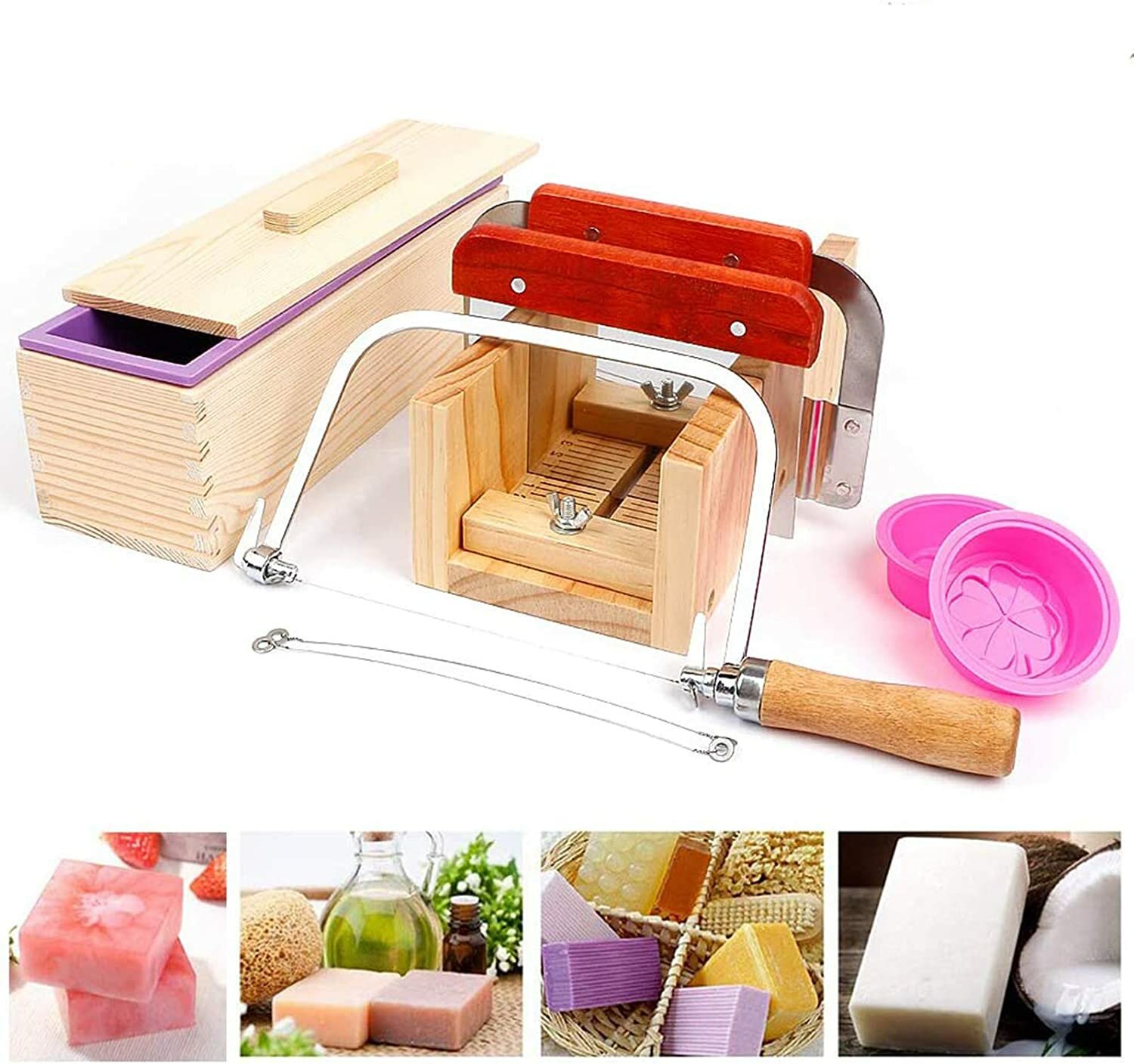 

9Pcs Wooden Soap Loaf Cutter Mold Soap Making Tools Set Stainless Steel Wax Soap Slicer DIY Cake Bread Biscuit Cutter Ba