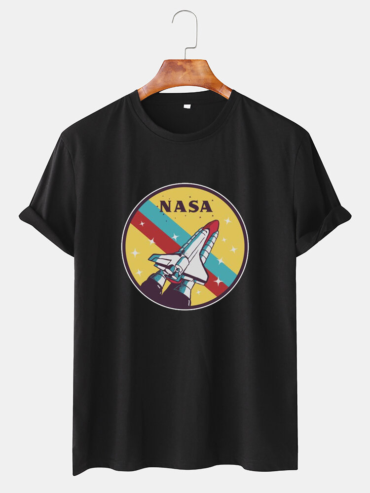 Mens NASA Cartoon Round Neck Breathable Casual T-Shirts