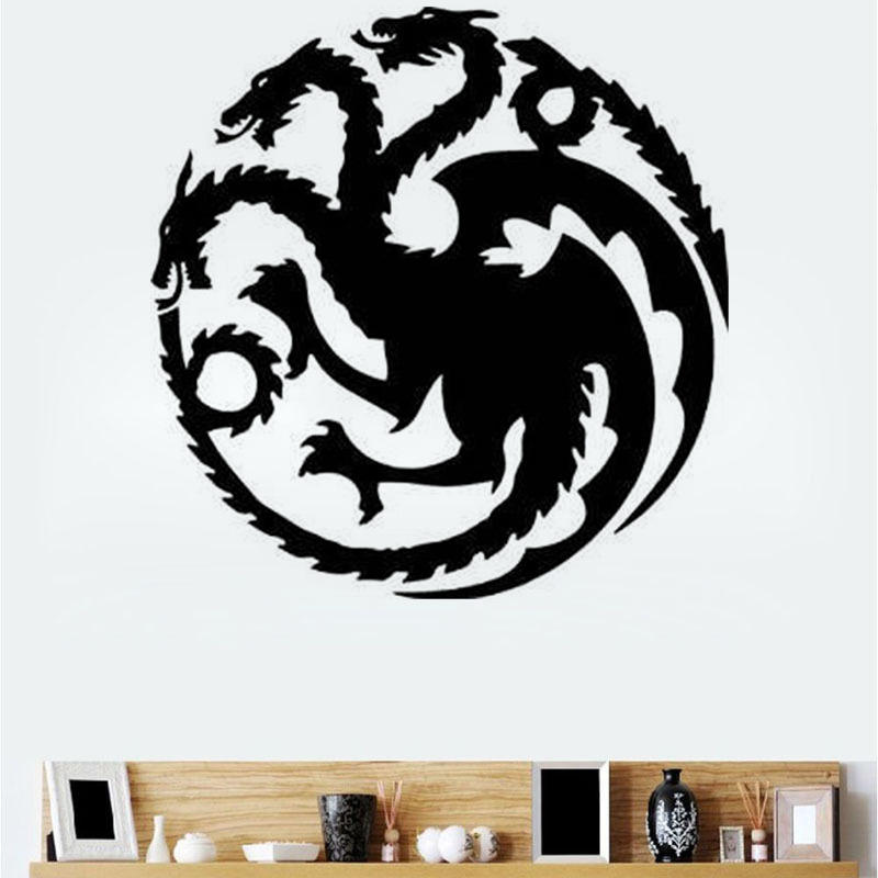 

T-18 Game Of Thrones Tangeri Lian Targaryen Family Emblem Three Gold Dragon Carved Wall Stickers