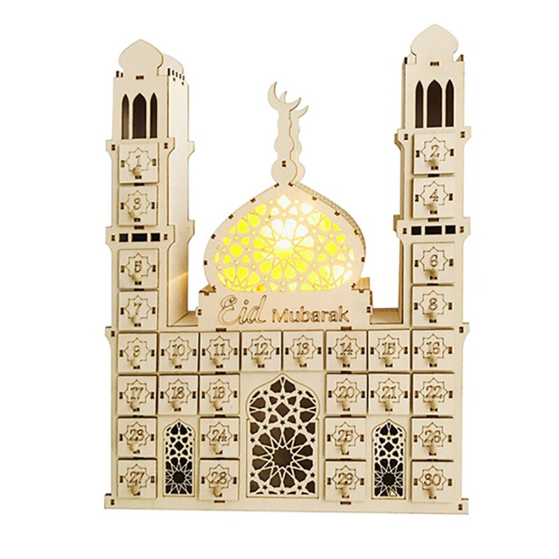 Ramadan Decoratie Eid Mubarak Countdown Kalender Ornament Kleine Houten Snoep Geschenklade Voor Home