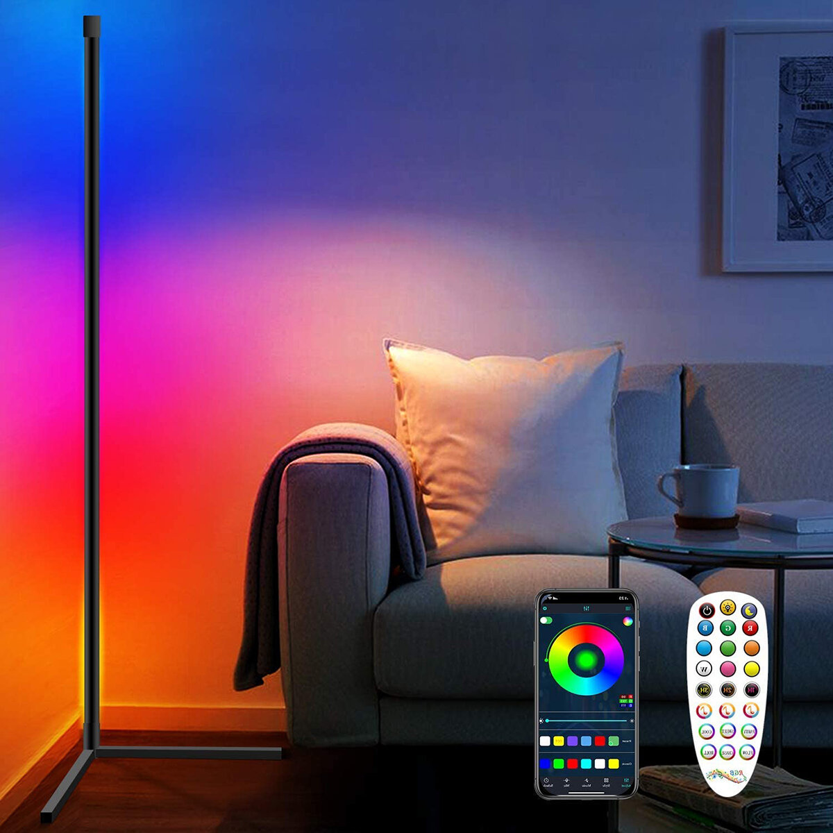 

Corner Floor Lamp RGB Color Changing Corner Lamp Dimmable LED bluetooth Ambient Light