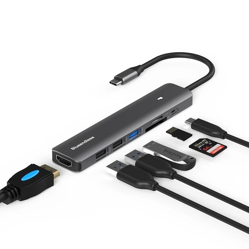 

Blueendless HC703/HC502 USB Hub 7 Ports with USB3.0/ USB2.0*2/ SD/ TF Card Read/ HDMI/ 100W PD Charger Docking Station f