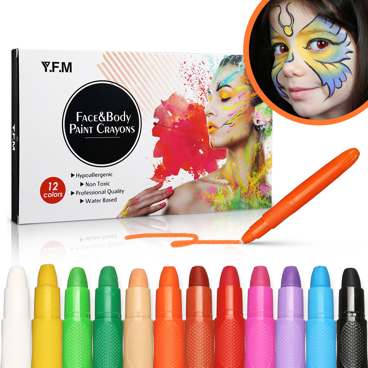 12 kleuren make-up schilderij set Spatwaterdichte niet-giftige gezichtsverf kleurpotloden voor feest