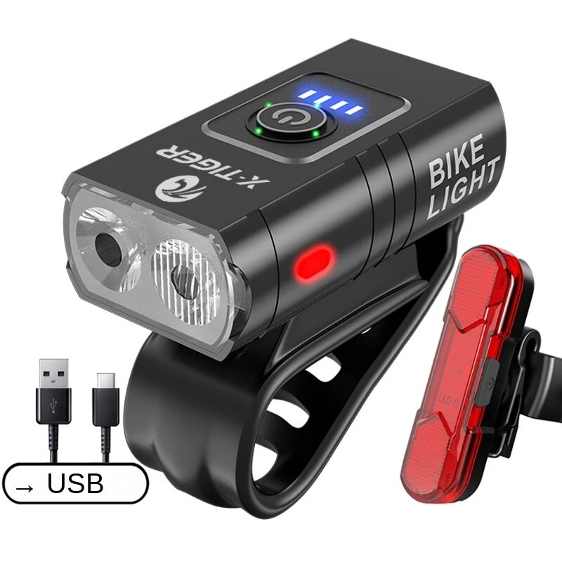 Bike Light Set 1000LM Bright Bicycle Front Light with Smart Taillight, USB Rechargeable MTB Mountain Bicycle Headlight F