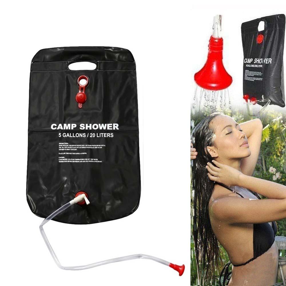 Bolsa de ducha portátil para acampar al aire libre de 20L con bolsa de agua y tubo de calentamiento solar para playa y viajes