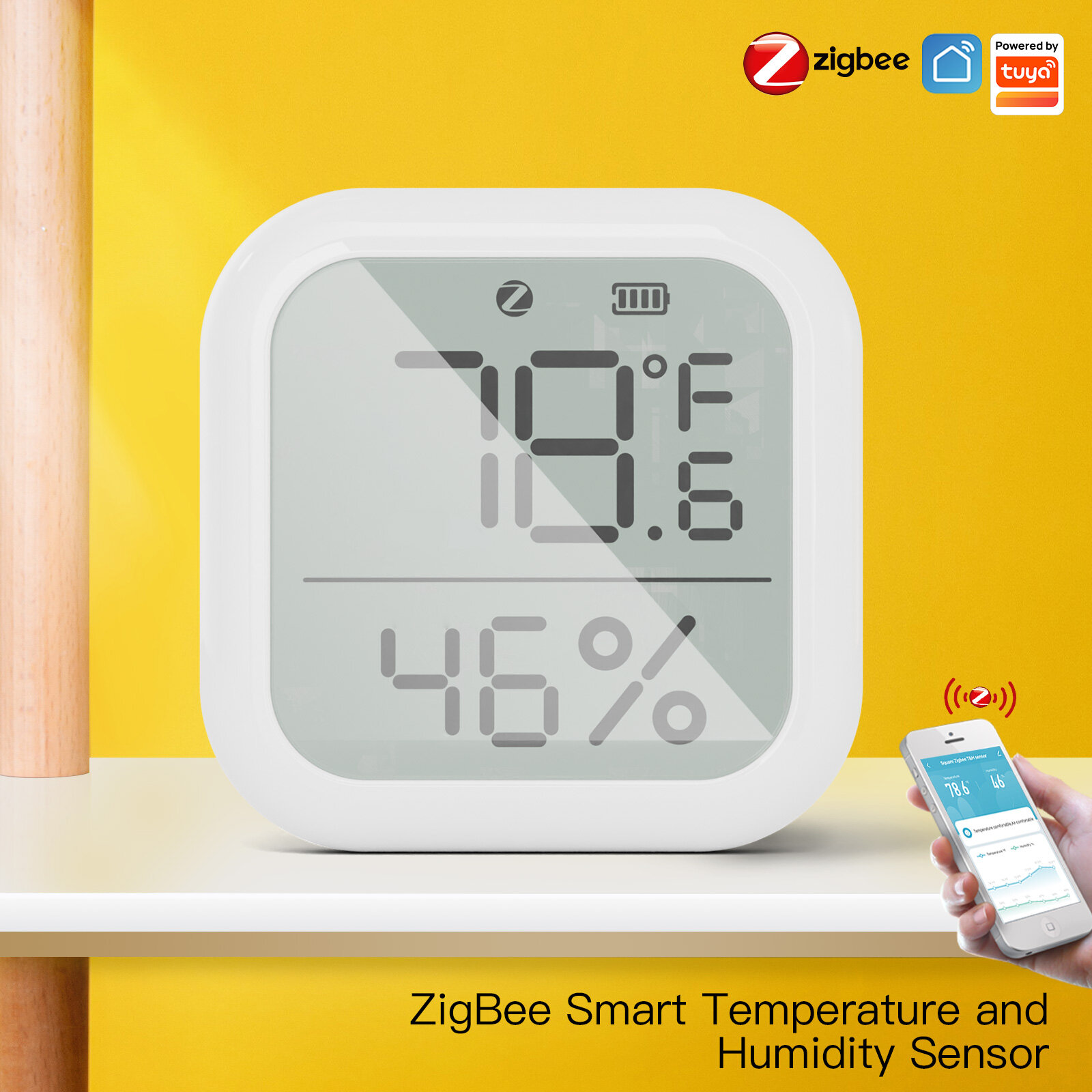 Στα 12.16€ χαμηλότερη τιμή ως σήμερα από αποθήκη Κίνας | Moes Square Temperature and Humidity Sensor Indoor Hygrometer with LCD Display Remote Control ZigBe Hub Gateway Tuya Smart ZigBe
