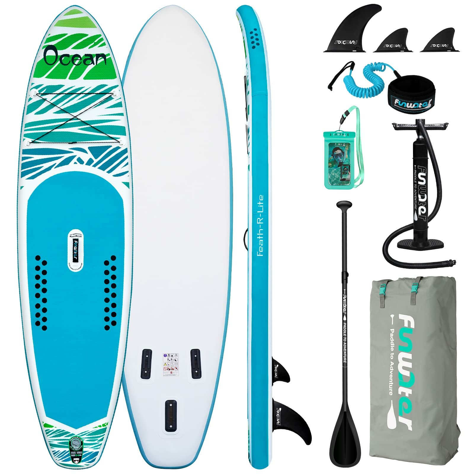 

[US Direct] FunWater Inflatable Stand Up Paddle Board Ultra-Light Surfboard with Accessories Adj Paddle, Backpack, Pump,