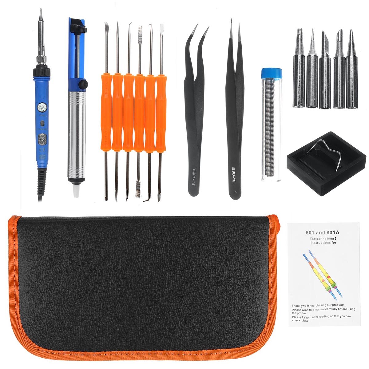 17PCS Electric Soldering Iron Tool Kit 60W Control Welding Station Tip Case