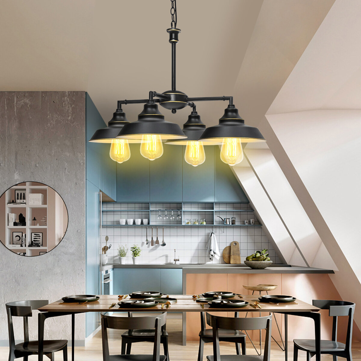 

E26 Industrial Metal Chandelier Pendant Light Indoor Home Bar Ceiling Lamp Fixture AC110V