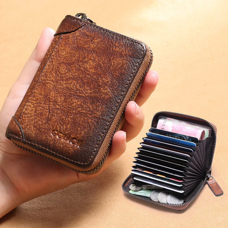 

Men Genuine Leather RFID Anti-theft Multi-slot Retro Large Capacity Foldable Card Holder Wallet