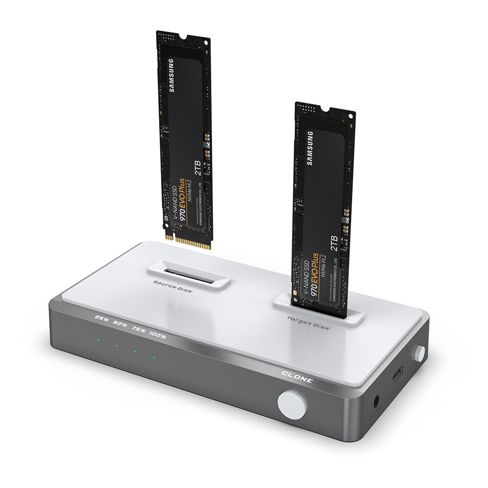 Rocketek USB3.2 Gen2 Dual Bay M.2 NVME SSD Docking Station Type-C to NVME SSD Enclosure Support Offline Clone Dduplicato