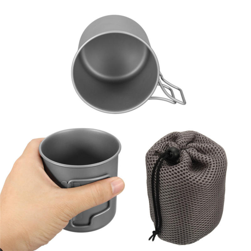 Taza de consumición portátil de la comida campestre cámping de la taza del agua de titanio 420ml con la tapa
