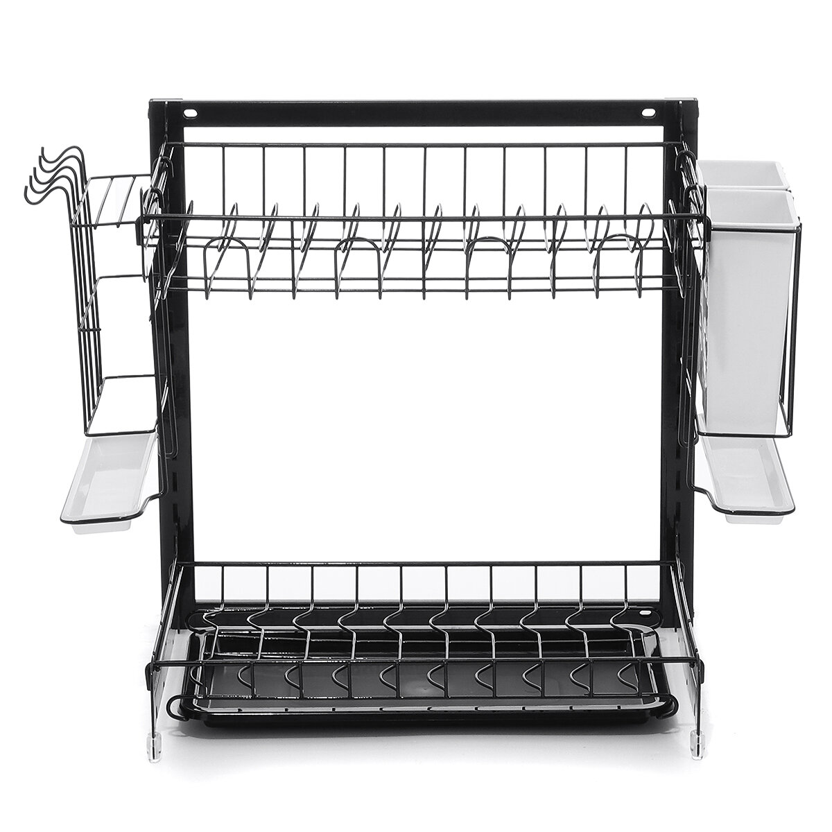 

2-Tier Dish Drying Rack Metal Drainer Kitchen Shelf Utensils Cutlery Cup Holder