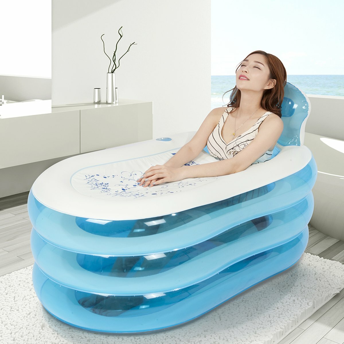 

Inflatable Foldable Bathtub Thickened Inflatable PVC Camping Bath Tub for Bathroom Accessary