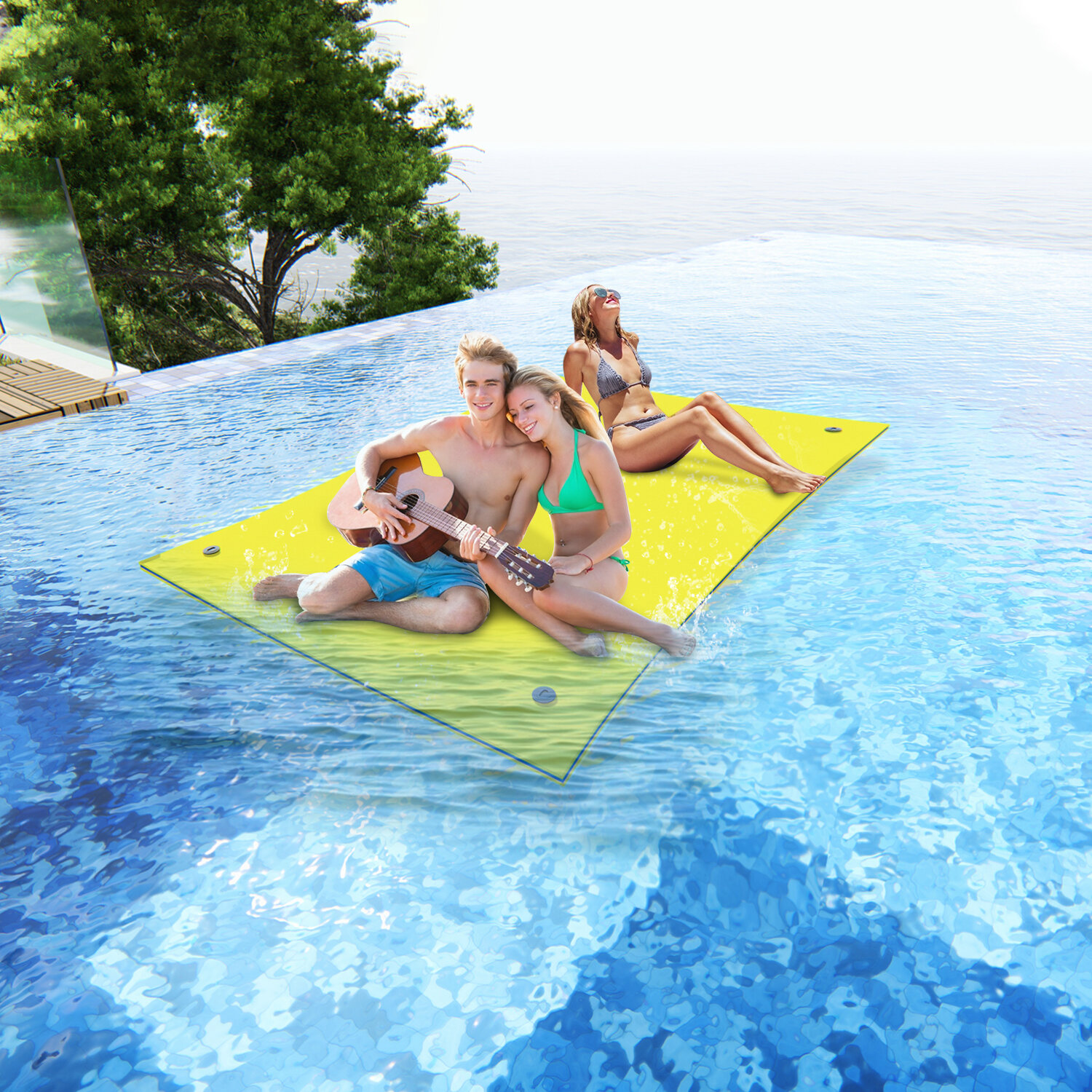 HALLOLURE 101"x69.5" Floating Water Pad Tear-Resistant XPE Foam Bouncy&Durable Water Floating Bed For Pool Beach Ocean Lake