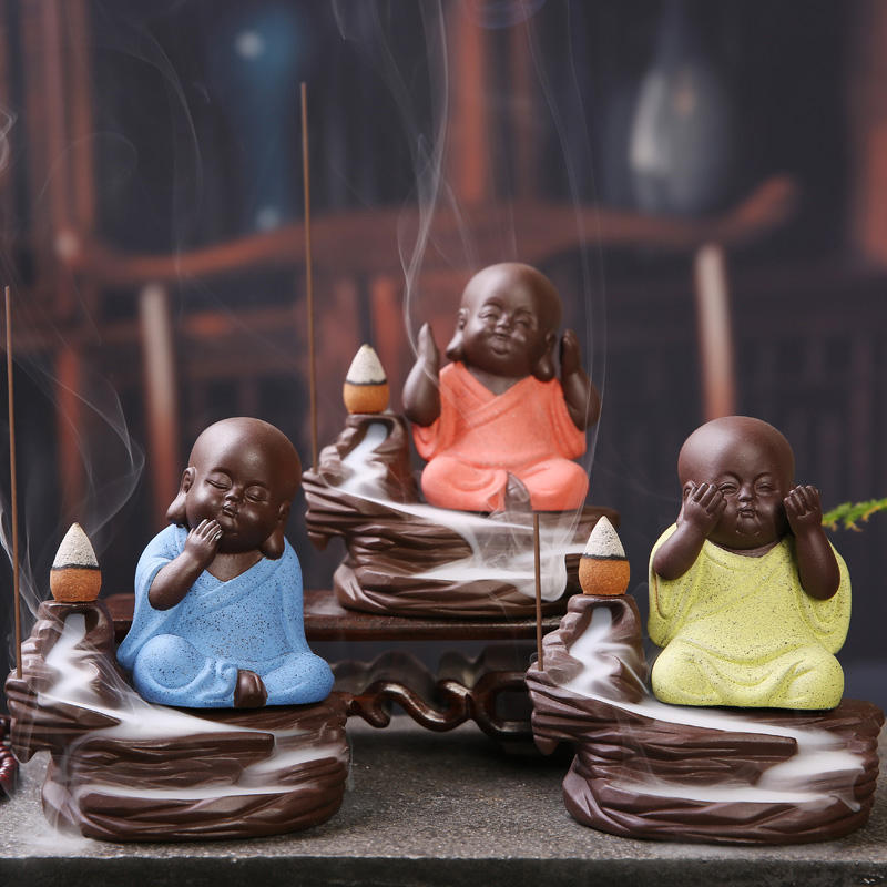 Buddha Backflow Incense Cone Burner Holder Buddhist Monk Zazen Home Fragrant Backflow Censer Decor