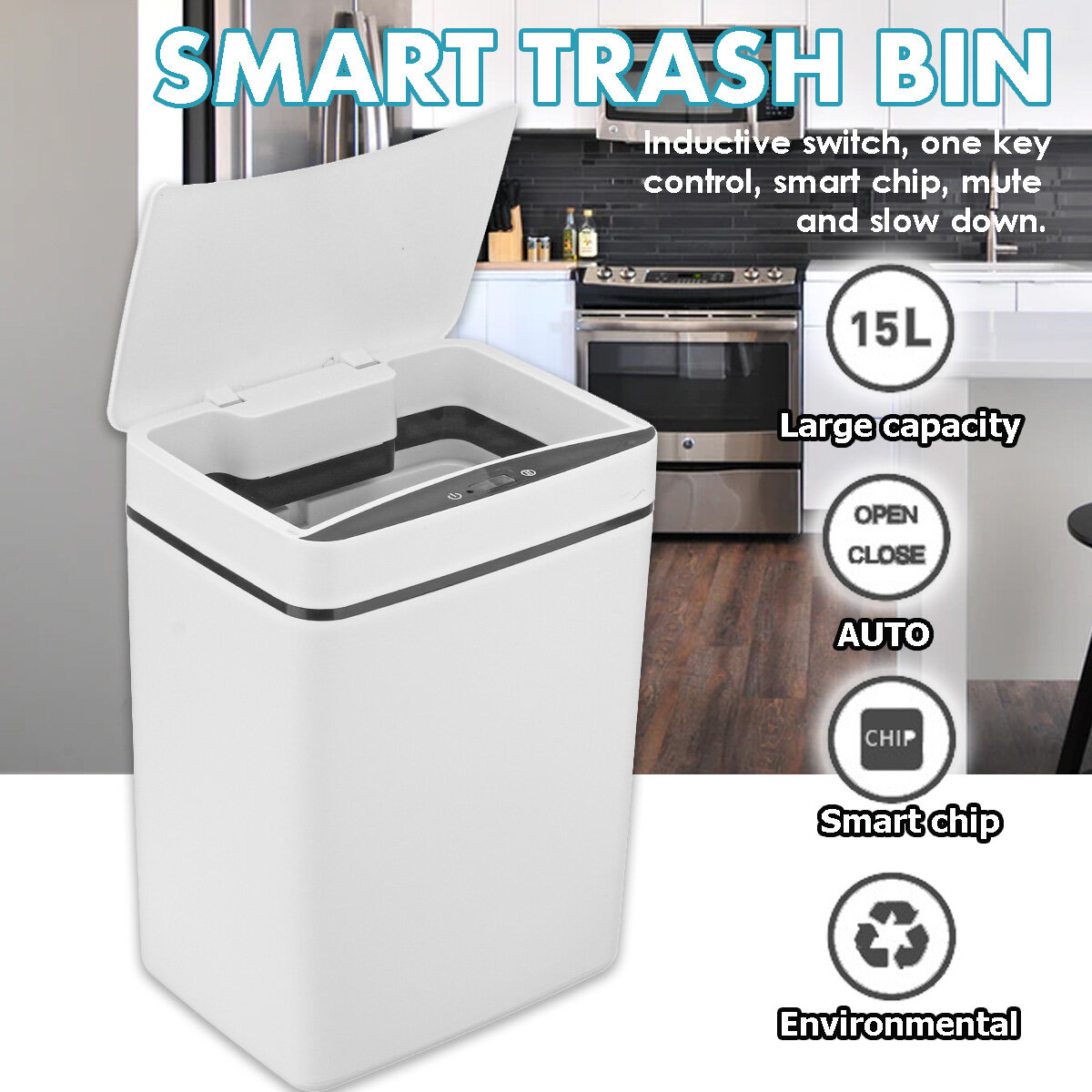 

Bakeey Automatic Touchless Trash Can 15L Intelligent Induction Motion Sensor Kitchen Waste Bin Eco-friendly Waste Garbag