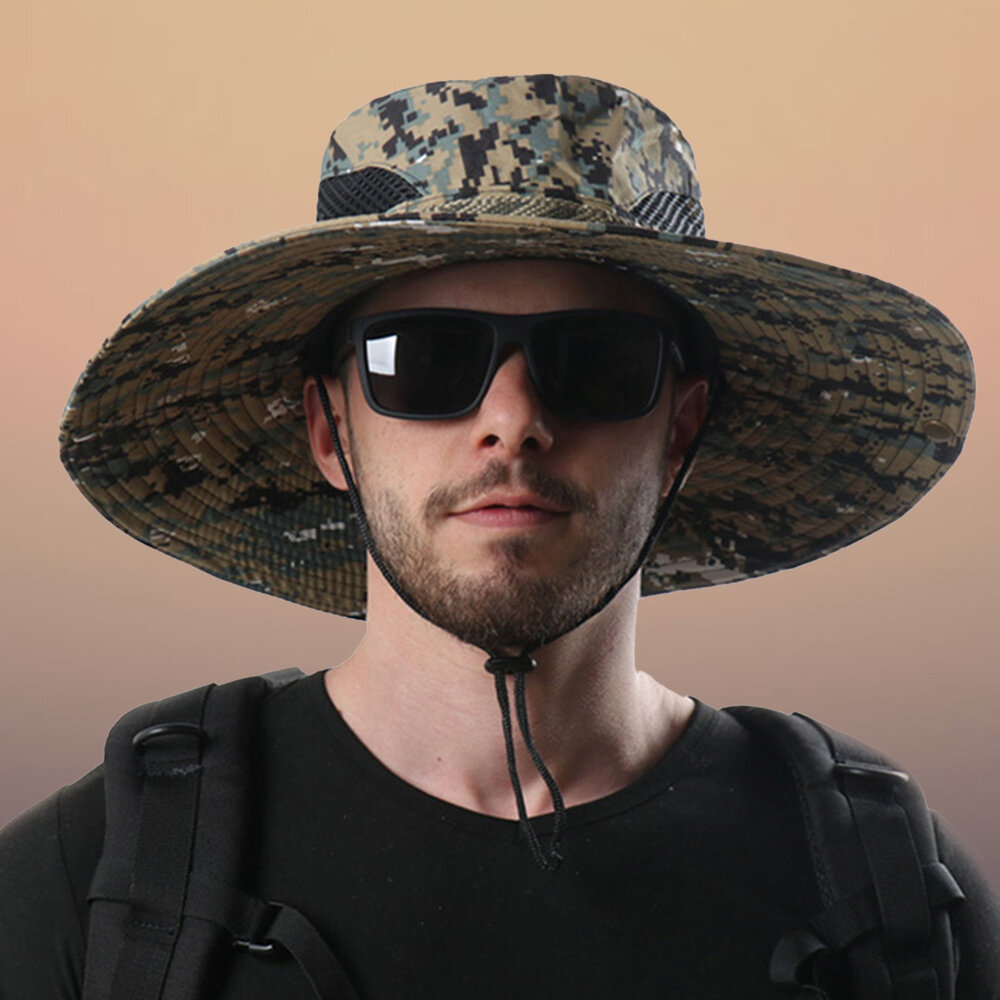 

Men Bucket Hats Polyester Foldable Breathable Digital Camouflage Big Brim Fisherman Hat Outdoor Leisure Hat Versatile Su