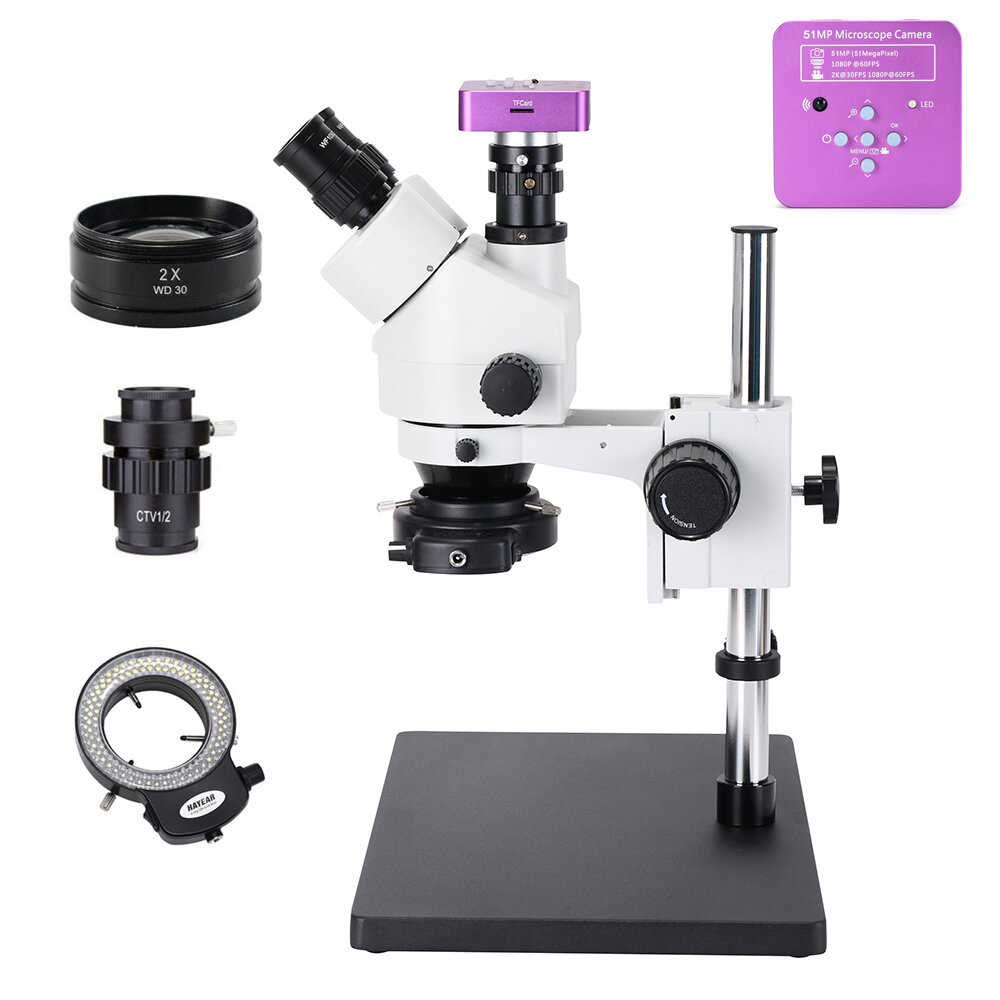 

HAYEAR 51MP HDMI Digital USB Microscope Camera 3.5X-90X Simul-Focal Trinocular Stereo Microscope Soldering PCB Jewelry R