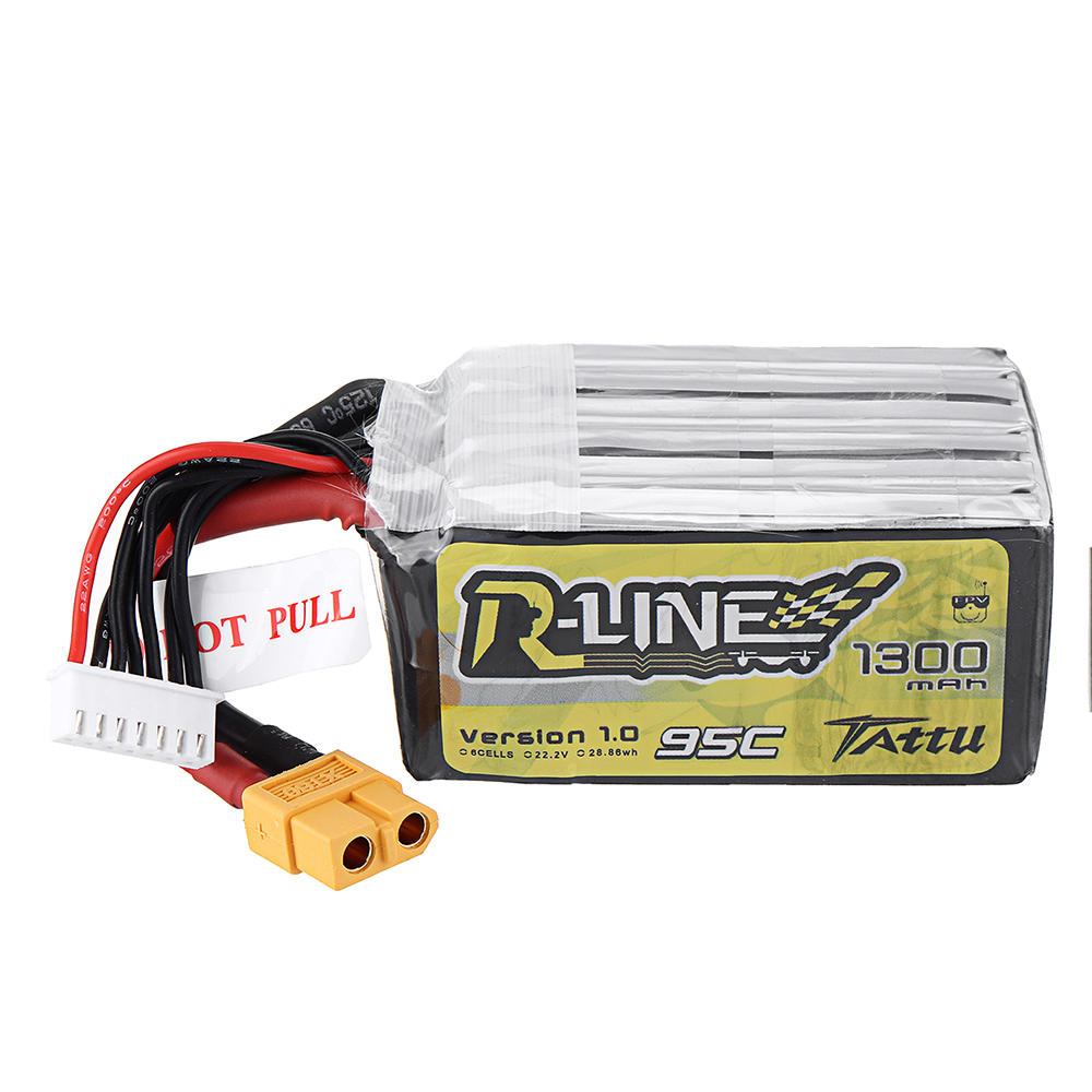 

TATTU R-LINE Версия 1.0 22.2V 1300mAh 95C 6S Lipo Батарея XT60 Разъем для RC Racing Дрон