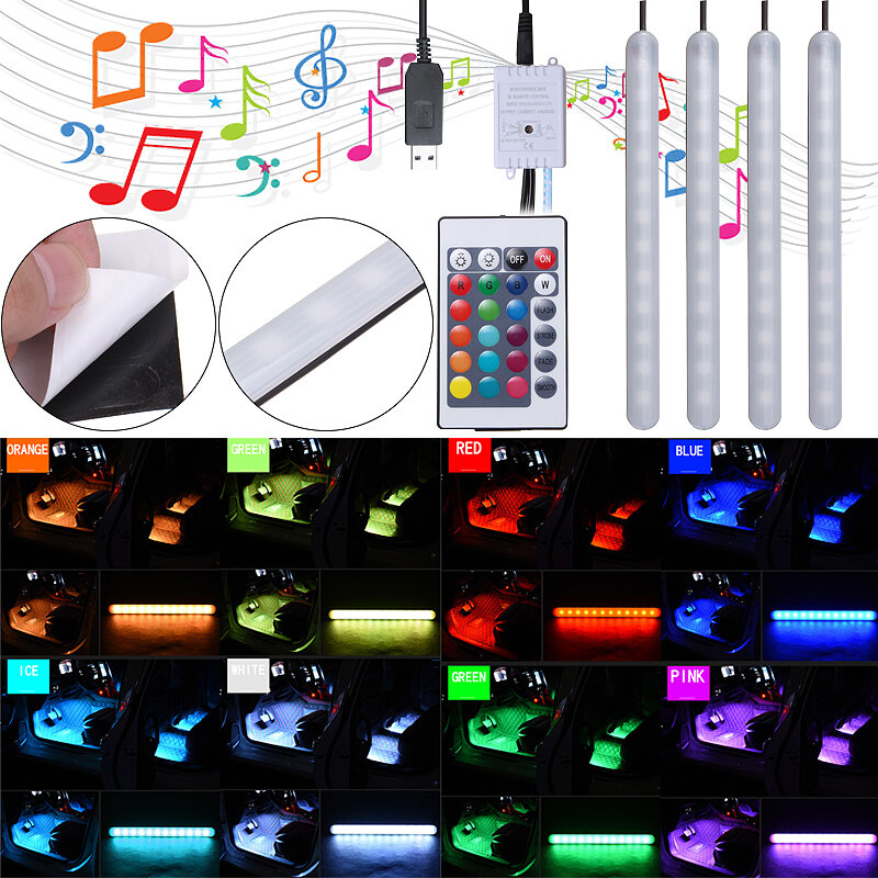 

DC5V USB F7 RGB Music Control Car Atmosphere Footwell LED Strip Light Remote Charger Decor Lamp