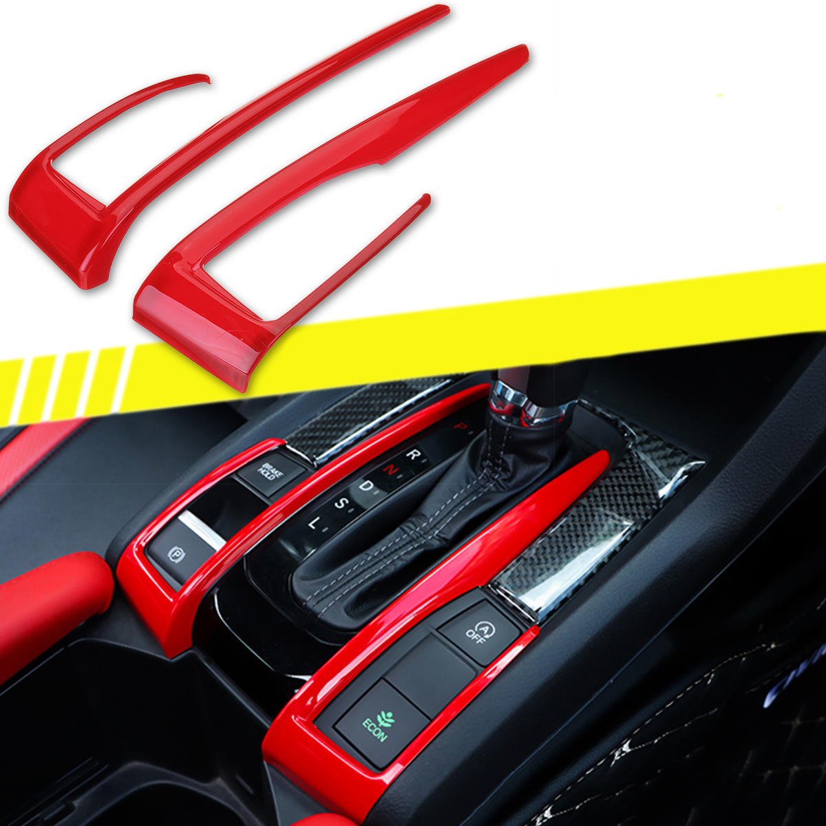 Carbon Fiber Shift Interior Gear Cover Panel Trim For Honda Civic 2016-2018