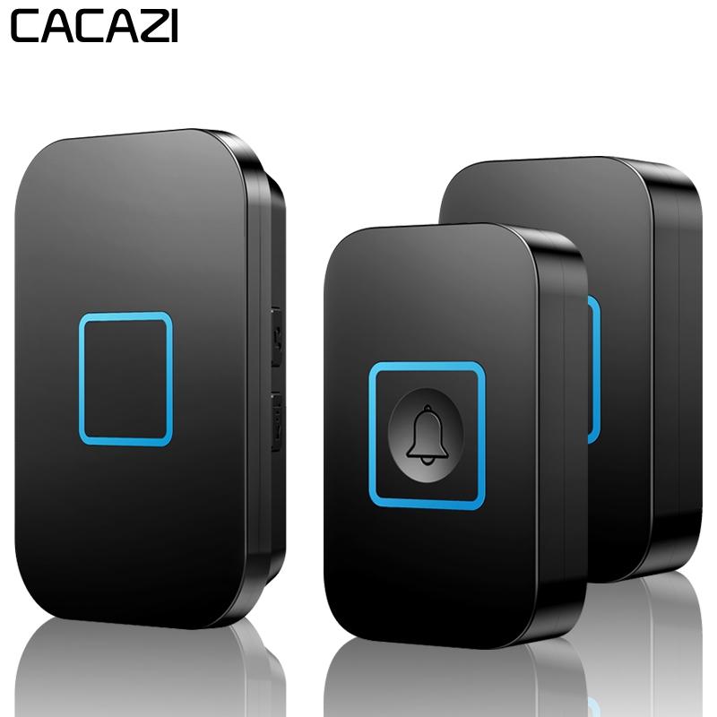 CACAZI A88 Draadloze waterdichte deurbel LED-lamp 300M afstandsbediening 2 knoppen 1 ontvanger oproe