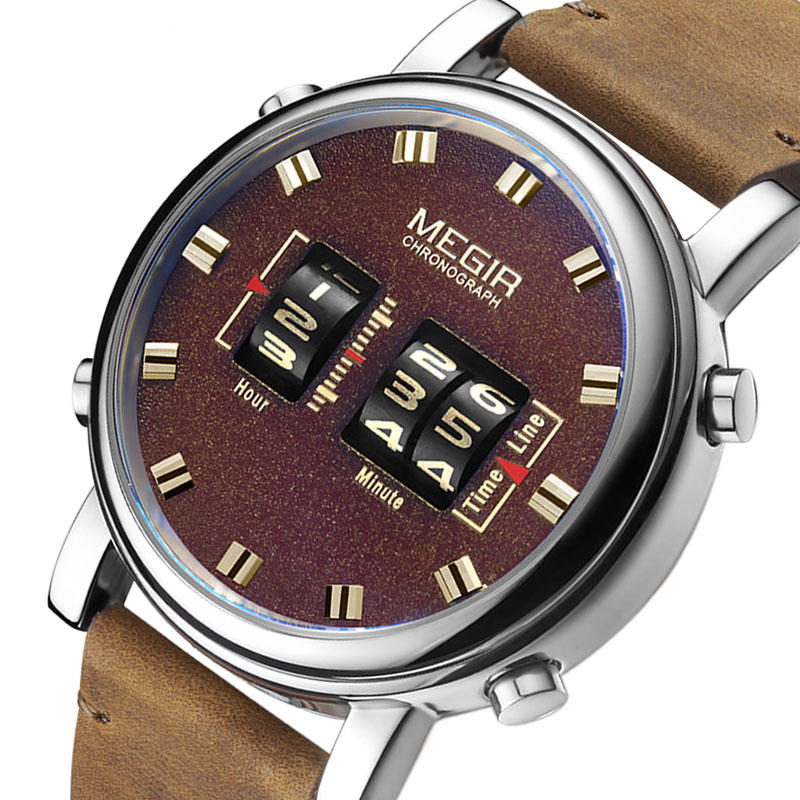 MEGIR 2137 Business Style lederen band heren polshorloge Uniek design quartz horloges