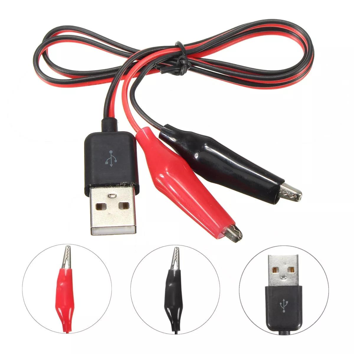 2 Stks DANIU 60 CM Krokodil Testclips Klem naar USB-connector Voedingsadapter Kabeldraad