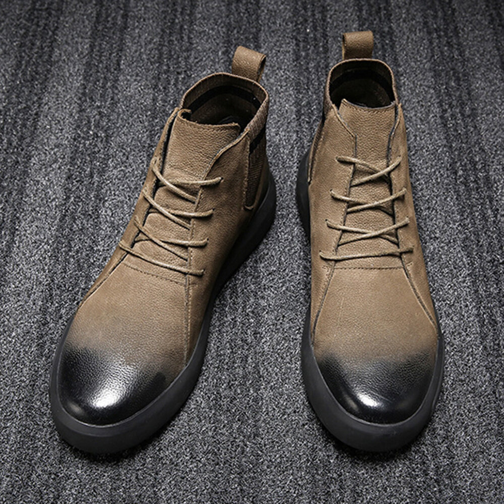 Mannen retro stijlvolle geleidelijke verandering schoen teen casual lederen enkellaarzen