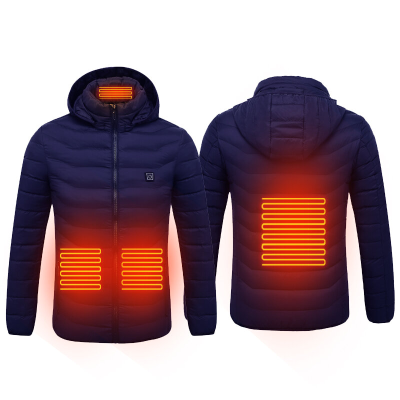 Electric USB Intelligent Heated Warm Back Abdomen Neck Cervical Spine Hooded Winter Jacket Motorcycle Skiing Riding Coat