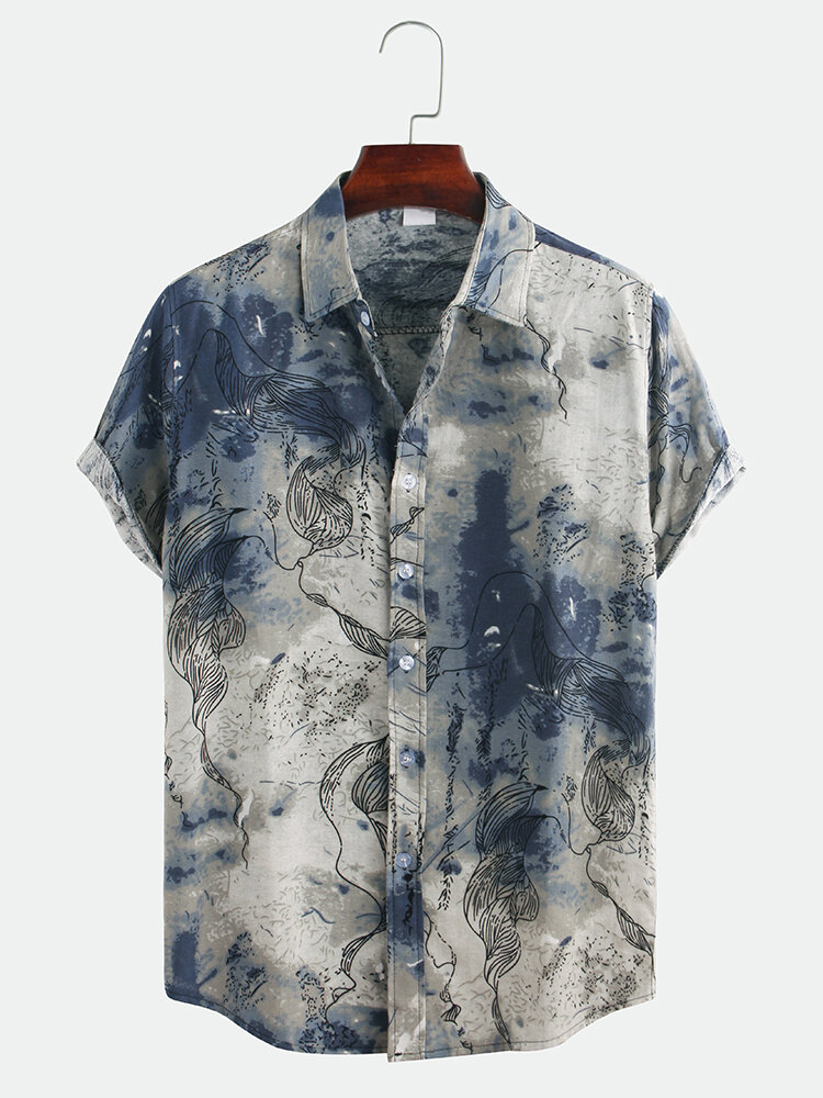 Mannen abstract bedrukte korte mouw turn-down kraag casual shirts