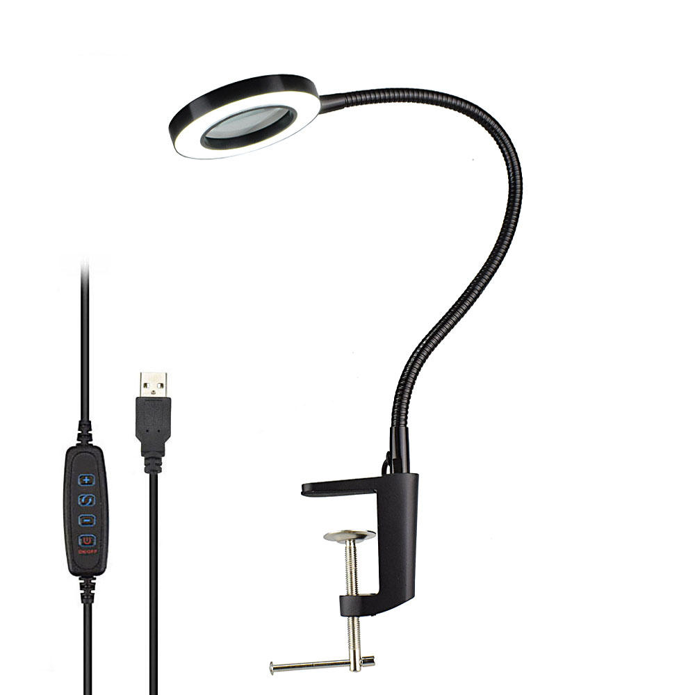 

Настольные тиски USB 5X Зажим Лупа LED Освещение Гибкий стол Лампа для чтения Рабочее освещение Увеличительное стекло
