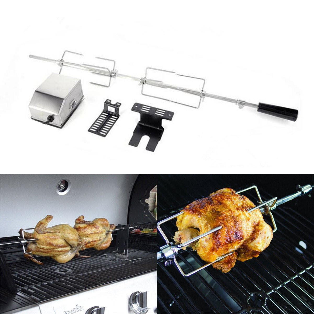 4W roestvrij staal Rotisserie BBQ Spit Rod Grill Roaster Camping BBQ-gereedschap Set