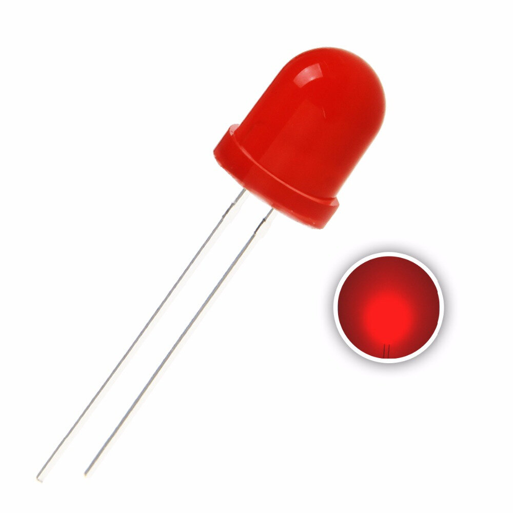 

50шт 10мм 2Pin 620-625nm красный рассеянный круглый сквозное отверстие 2В 20мА DIP LED диодный электронный компонент