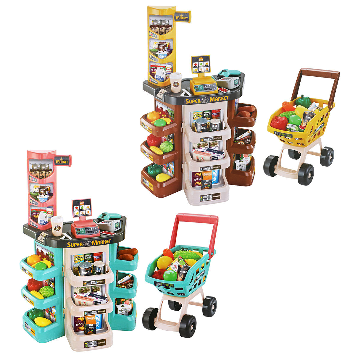 Children Play House Kitchen Simulation Toys Scanner Credit Card Machine Trolley Shopping Trolley Cas